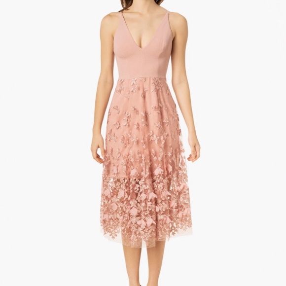 New Dress the Population Darleen V-Neck Embroidered Mesh Cocktail Dress Size XL